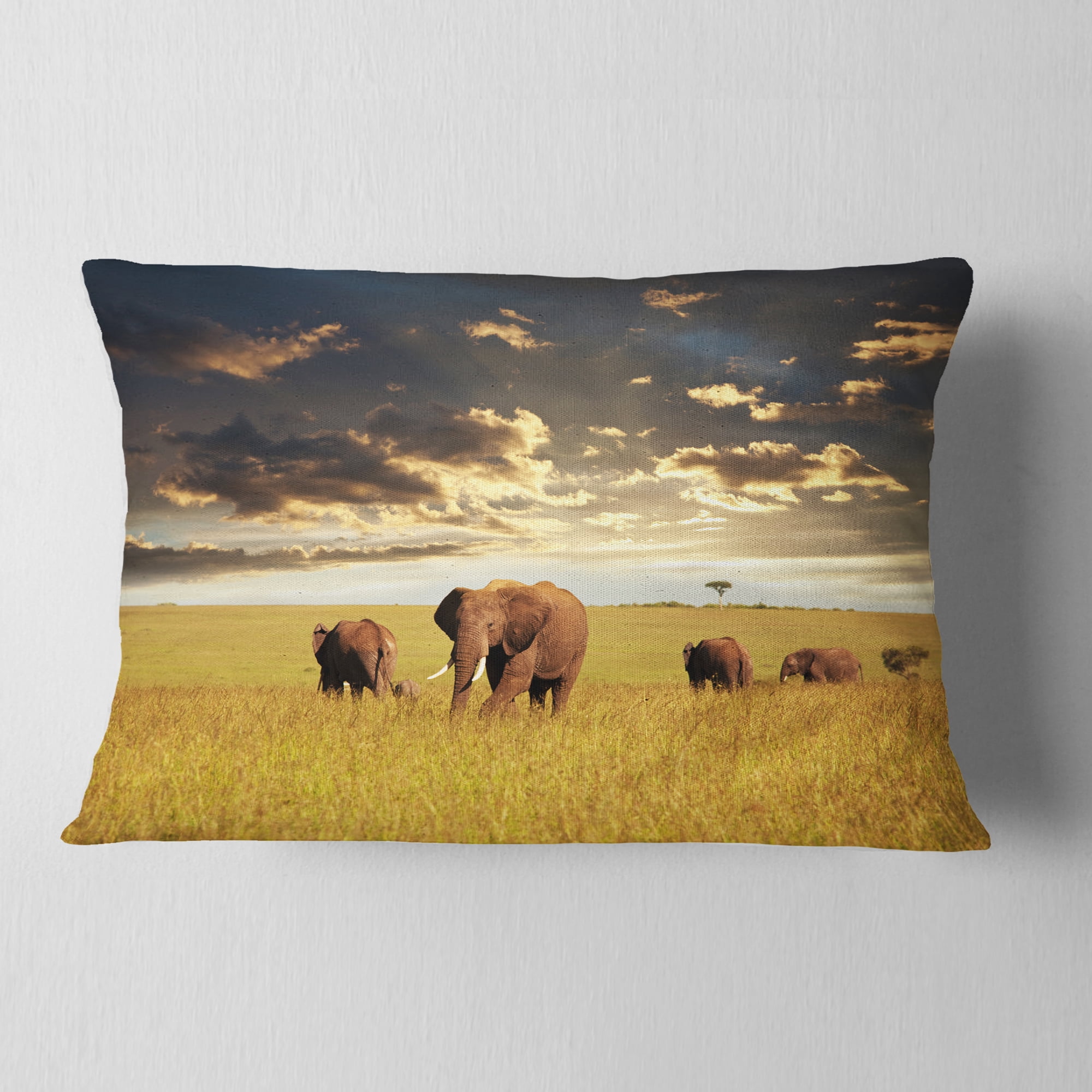 Designart Group of Elephants in Africa - African Throw Pillow - 12x20