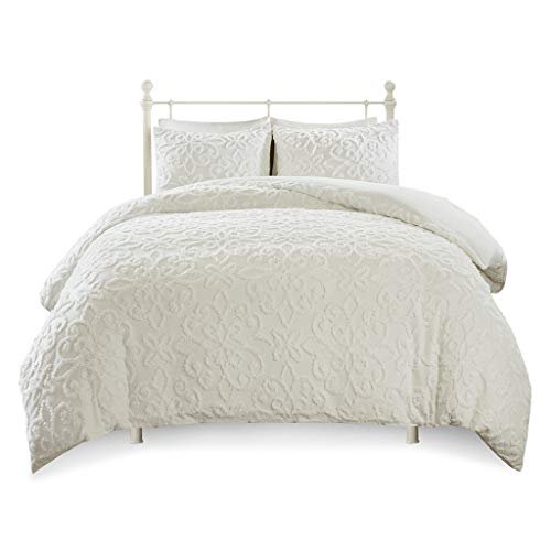 Madison Park Sabrina Ensemble Housse de Couette 3 Pcs en Coton Chenille Tufté Blanc Grand Lit/Grand