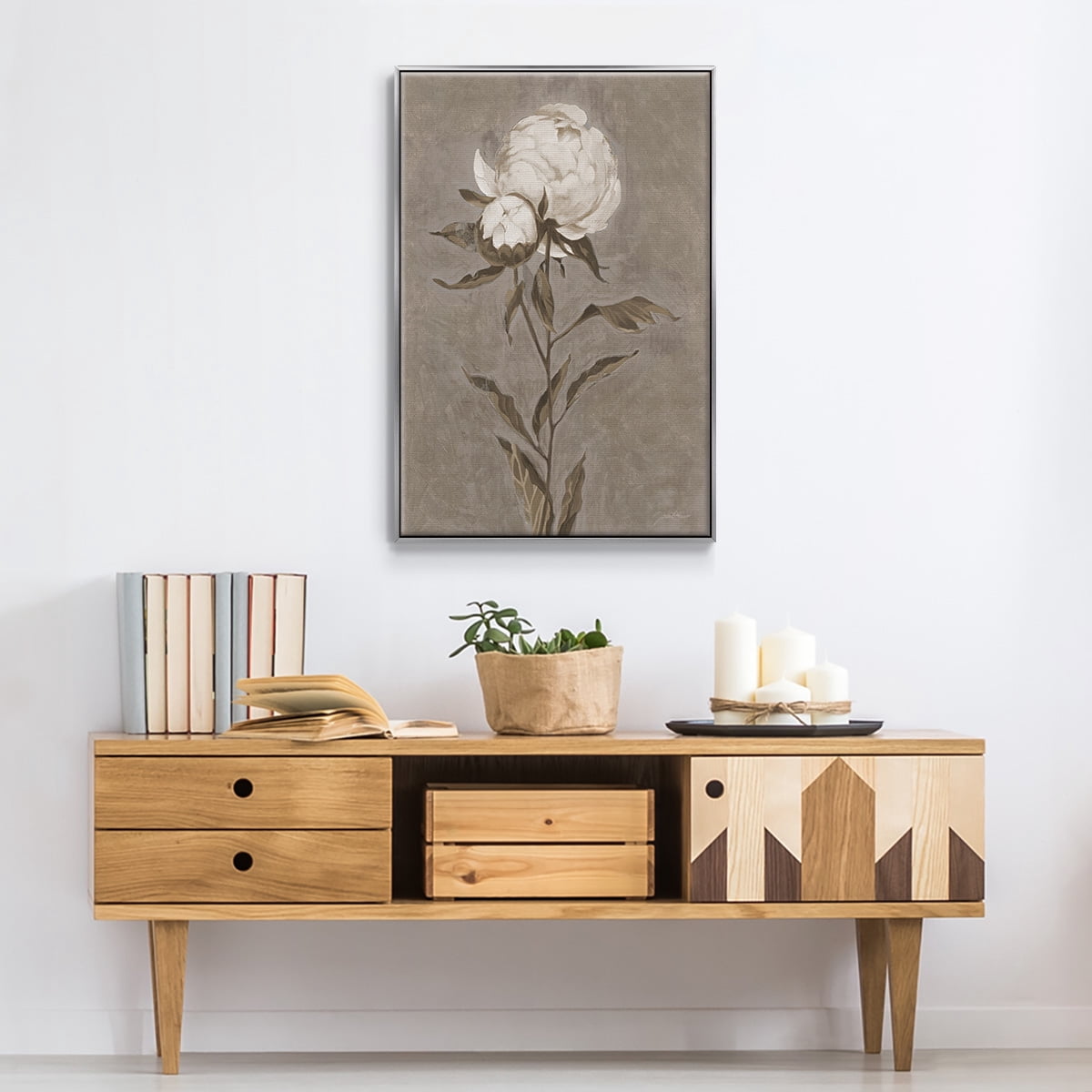 Pretty as a Peony II Framed Premium Gallery Wrapped Canvas - Ready to Hang - 17 x 25 - Silver Floating Frame