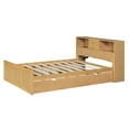 thumbnail image 3 of Full Size Solid Wood Bed Frame with Twin Size Trundle, 3 Drawers, Upper Shelves and a set of USB Ports & Sockets, Platform Bed Frame, Mid Century Bedframe, Wood Foundation(Natural, Full), 3 of 9