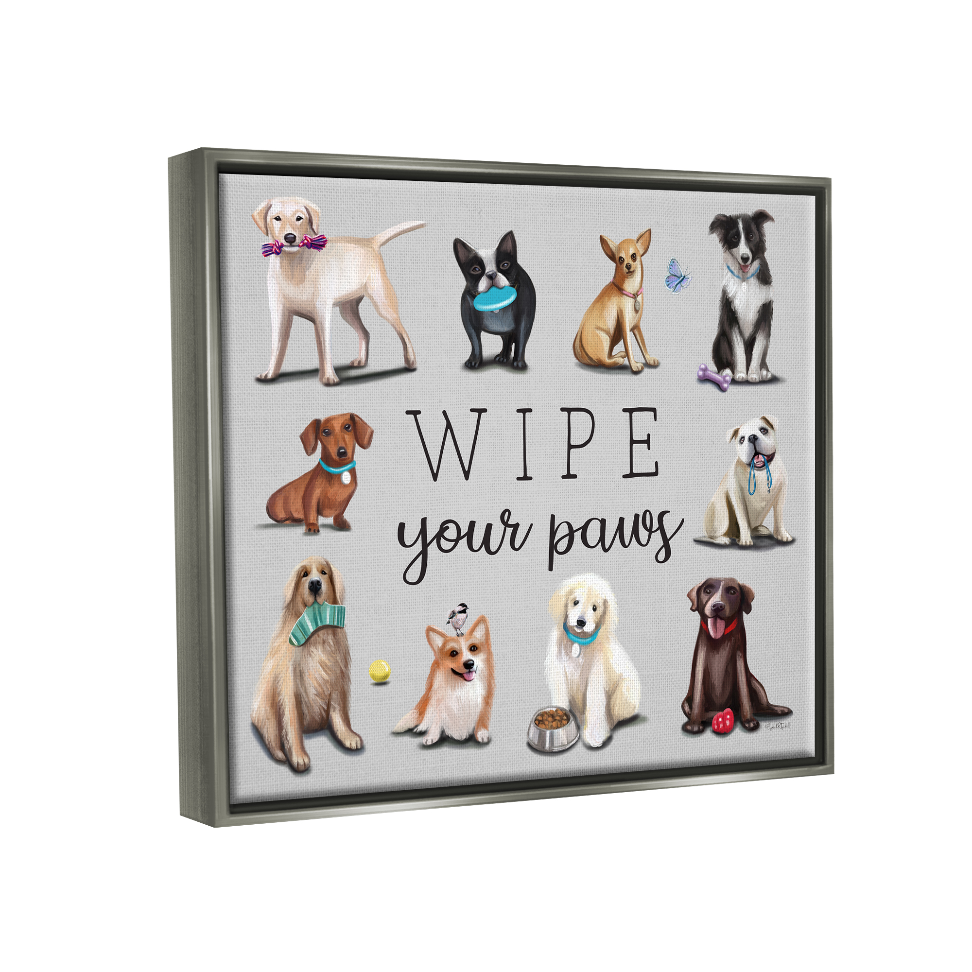 Stupell Wipe Your Paws Pet Dog Phrase Animals & Insects Painting Gray Floater Framed Art Print Wall Art