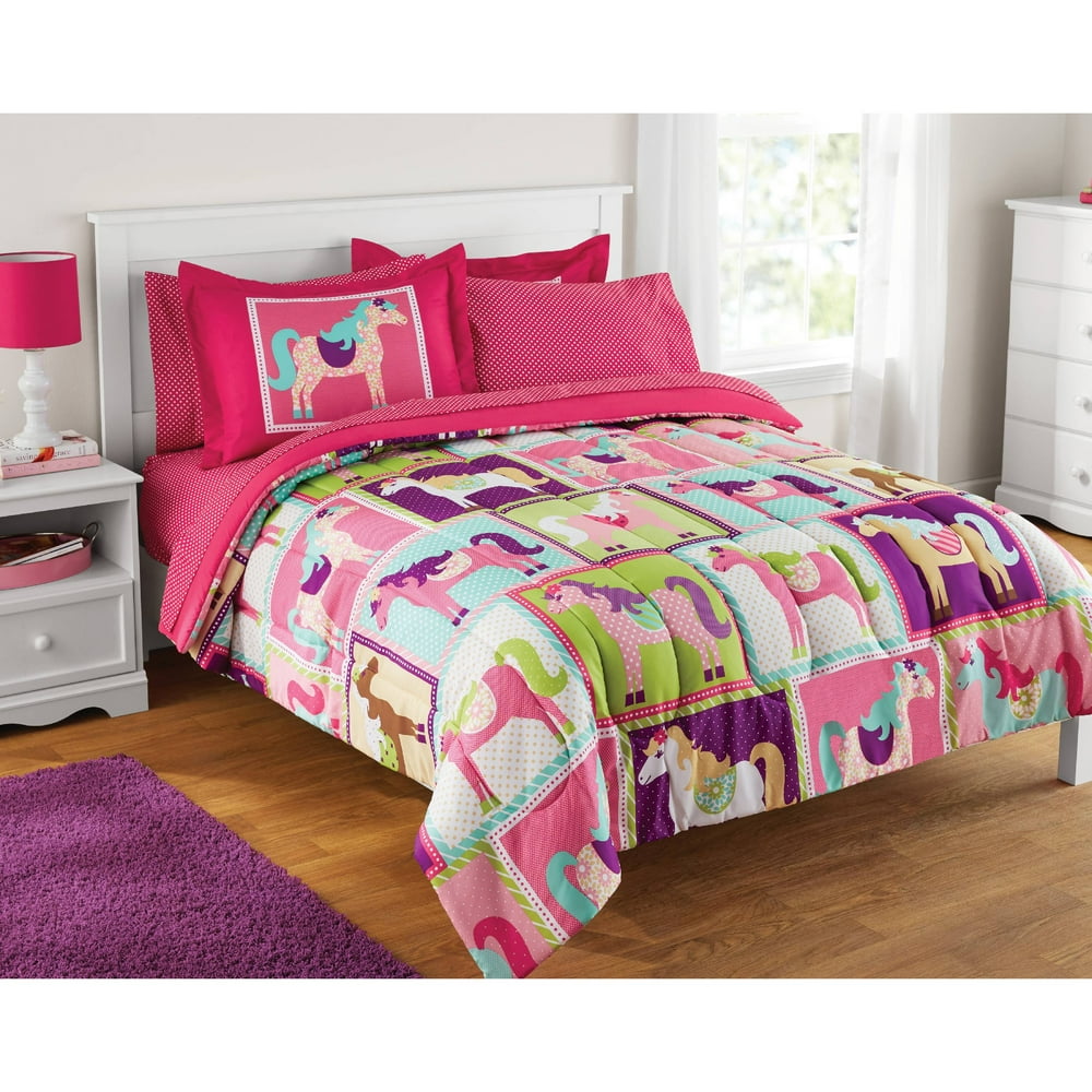 Your Zone Pink Horsey 7-Piece Bed in a Bag Bedding Set with Sheet Set