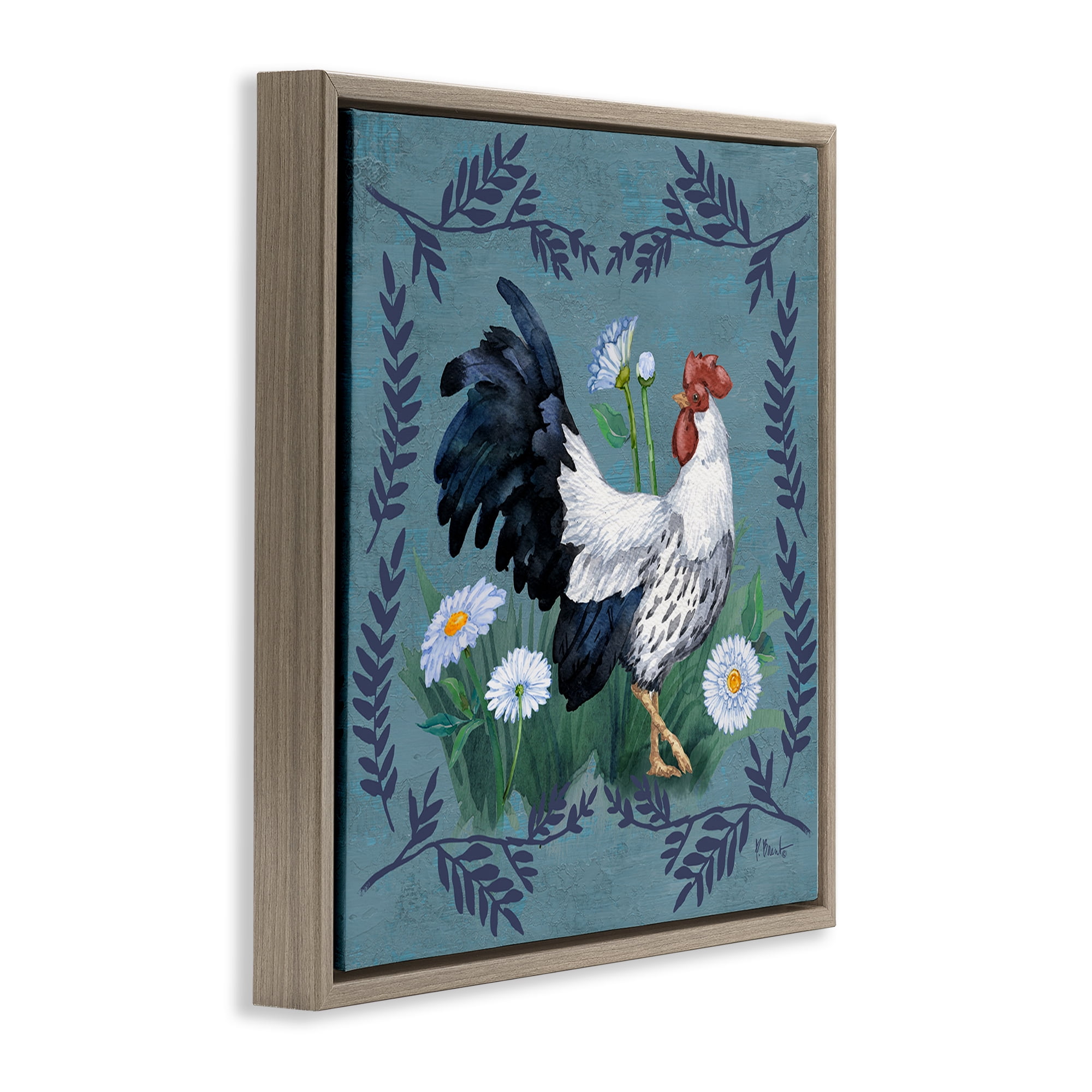 Stupell Industries Ferns & Rooster Animals & Insects Painting Brown Floater Framed Canvas Art Print Wall Art, 25 x 25