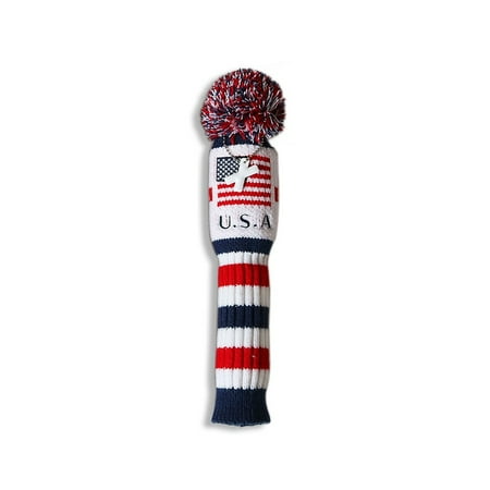 Usa Golf Headcover Craftsman USA Flag Hybrid Head Cover Rescue Ut Utility Golf Headcover Knit Pom Pom Retro Classic Vintage Head Cover ()