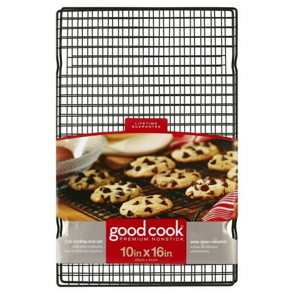 Premium Nonstick Steel Wire Cooling Racks 16" x 10", Black, GoodCook, 2-Pieces