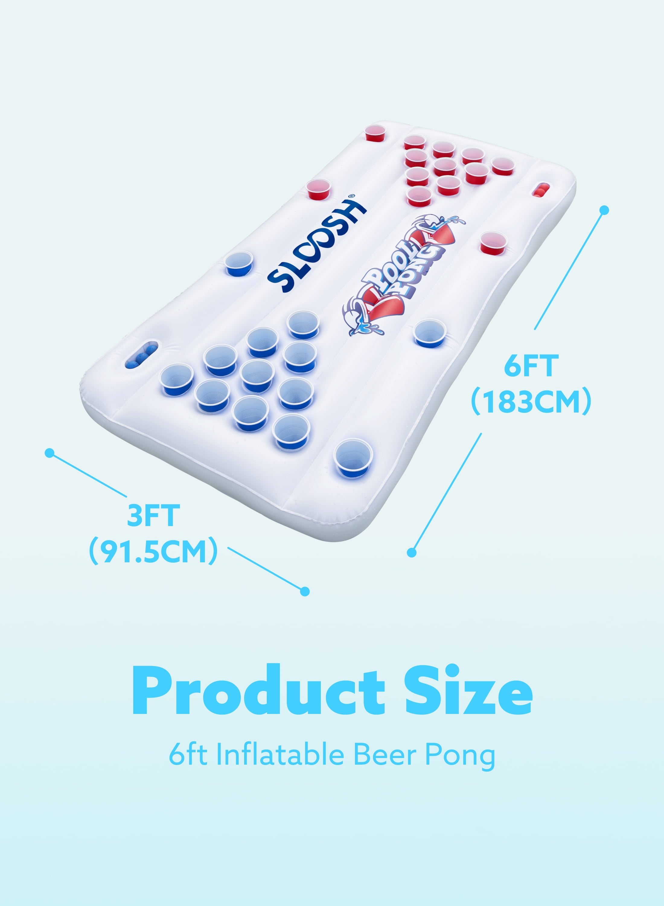 Joyfy Inflatable Pool Bars Cooler, Inflatable Cooler Inflatable Pong Table Pool Games for Adults,6x3 FT with 10 Pong Balls and Cup Holders (No Cups Included)