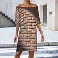 thumbnail image 2 of Red Brick Wall, Brick Stone Wall Women's Off The Shoulder Ruffles Summer Wedding Guest Loose Casual Party Beach Dress, 2 of 9