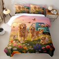 thumbnail image 2 of Manfei Flower Wreath Dog Twin Quilt Set, Butterfly Meadow Twin Coverlet Set, Pink Teal, 2-Piece, 1 Bedspread and 1 Pillowcase, 2 of 7