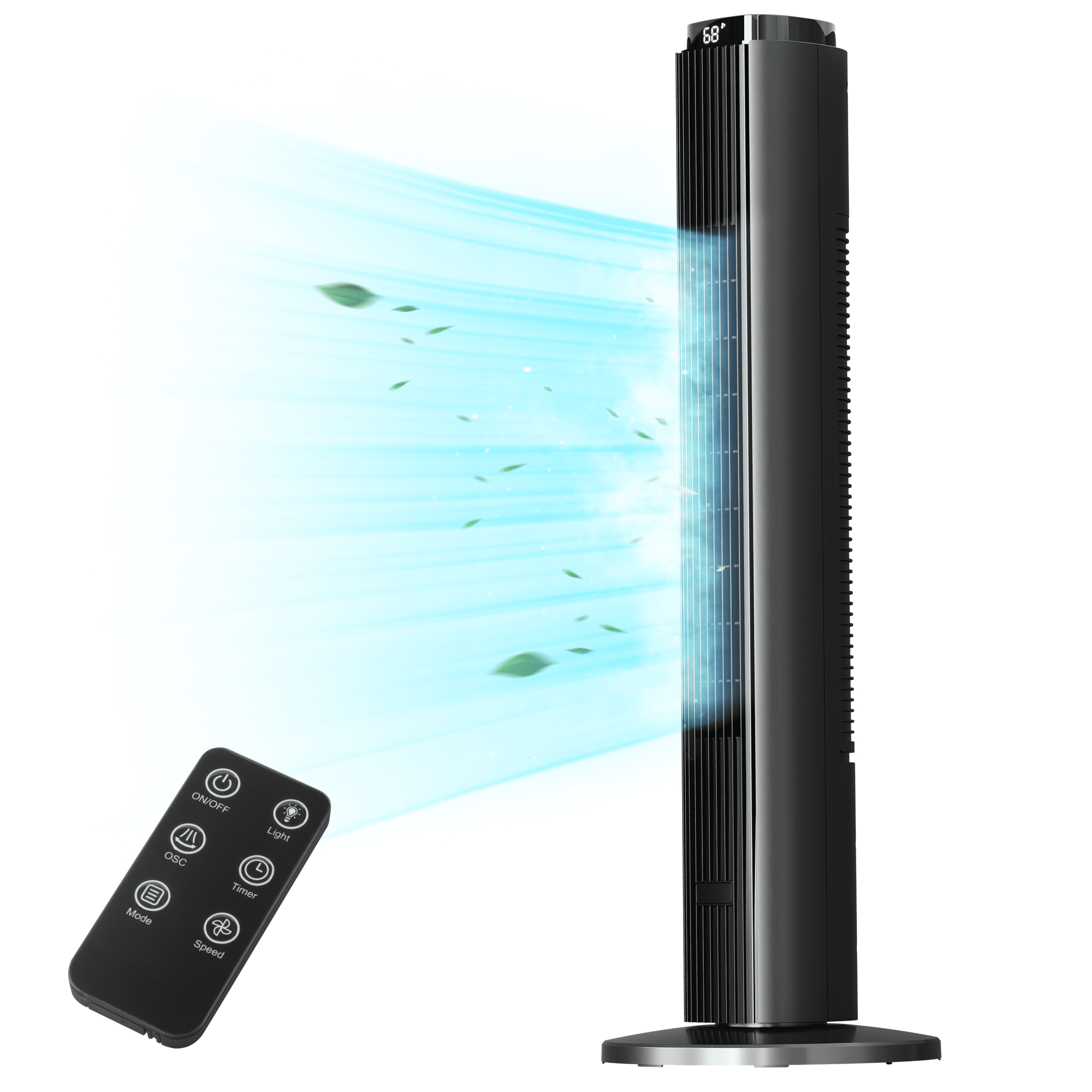 KISSAIR 37" Tower Fan with Remote, 6 Speeds, 4 Modes, LED Display, 12H Timer, 90° Oscillating, Bladeless Quiet Fan for Bedroom, Home & Office, Black