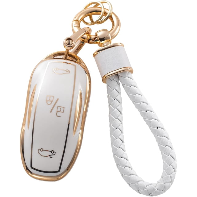 Key Fob Cover with Keychain, Soft TPU Key Case Protection Shell Fit for Model S, 3, Y Remote Smart Key Protector