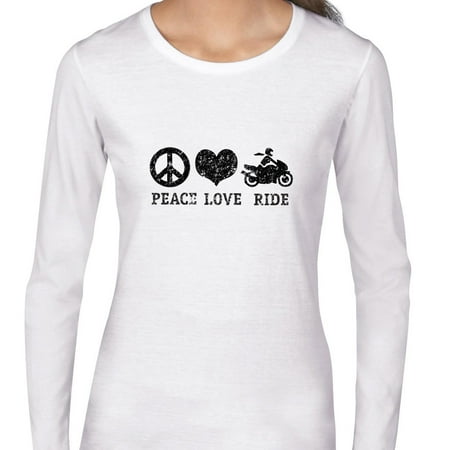 Long Sleeve Riding Shirt - Peace Love Ride Motorcycle Biker Riding Trendy Women's Long Sleeve T-Shirt