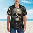 thumbnail image 2 of Honeii Gold Pattern Skull Print Men’s Hawaiian Shirt,Classic Button-Down Short Sleeve Shirt, for Beach, Vacation, and Outdoor Activities,X-Large, 2 of 7