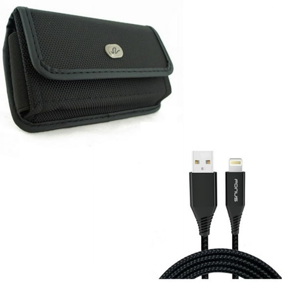 Case Belt Clip w 10ft USB Cable for iPhone XR - Rugged Holster Canvas Cover Pouch, Charger Cord Power Wire Braided Long Compatible With iPhone XR