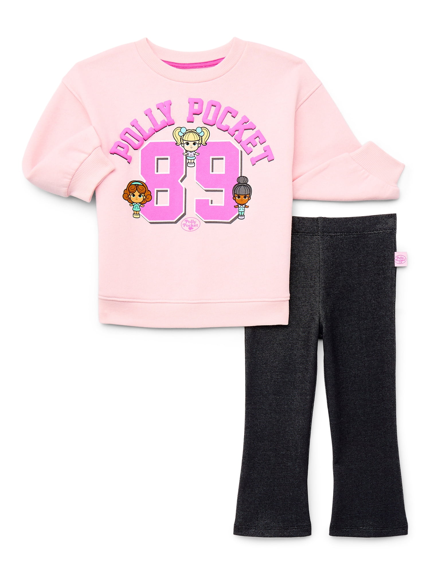 Polly Pocket Toddler Girls Printed Crewneck Sweatshirt and Flare Leggings Set, 2 Piece, Sizes 12M-5T