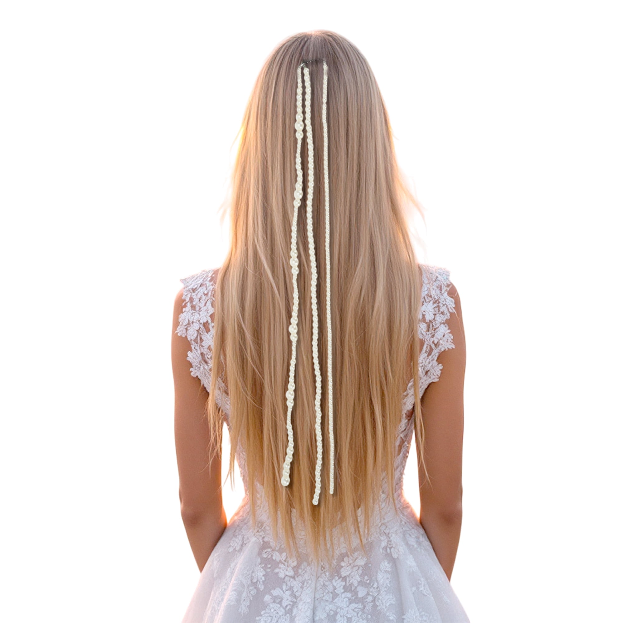 Unique Bargains Fashion Faux Pearl Braided Hair Chain for Women White 1 Pc
