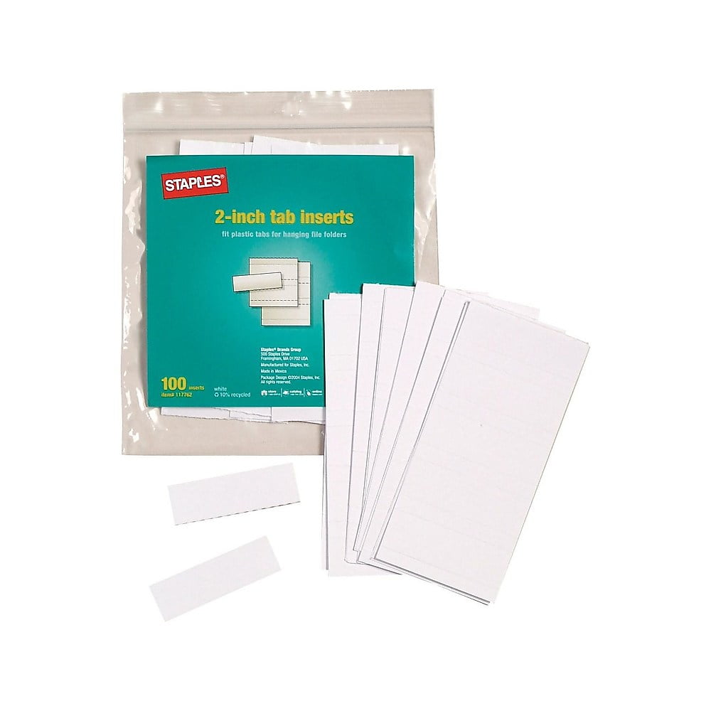 Staples Hanging Folder Tab Inserts 2" White 100/Pack (117762) TR117762