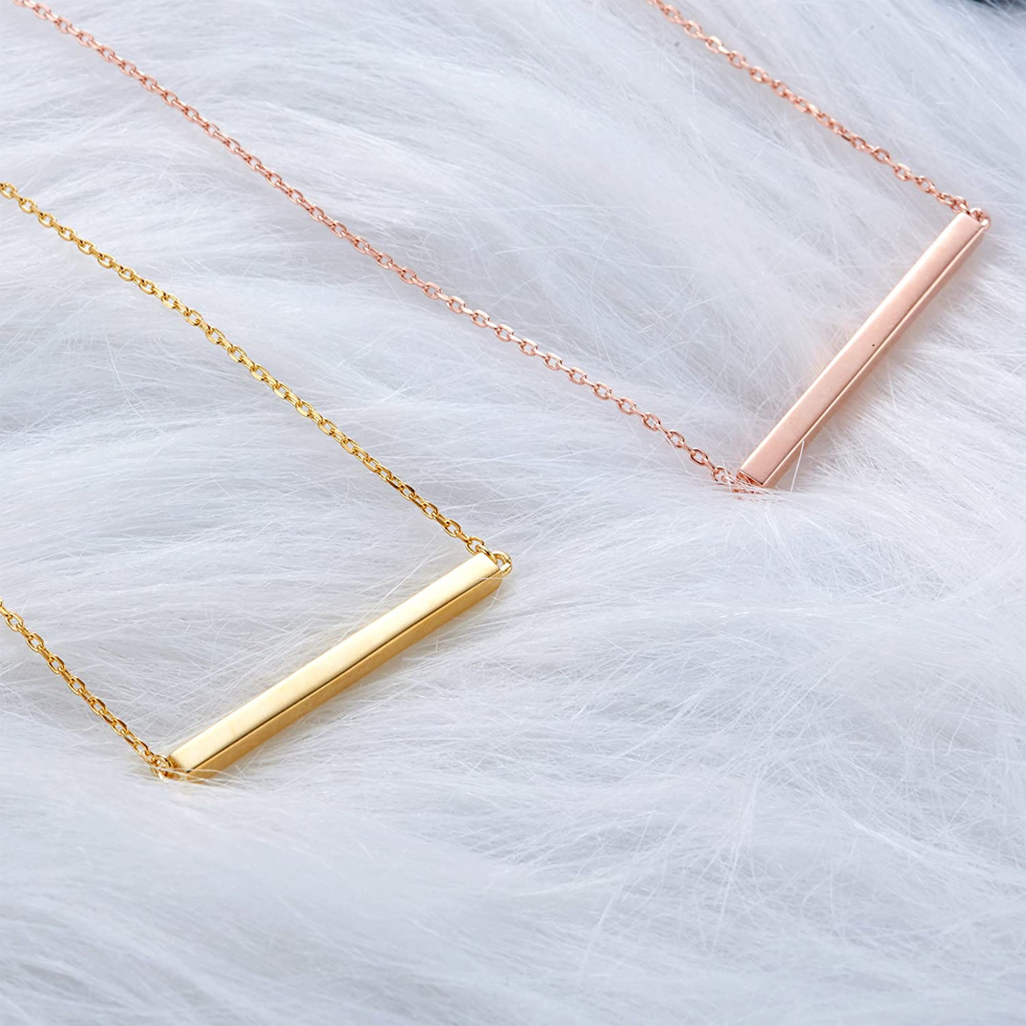 S.Leaf Bar Necklace for Women Bar Necklace Sterling Silver Dainty Necklace (Gold)