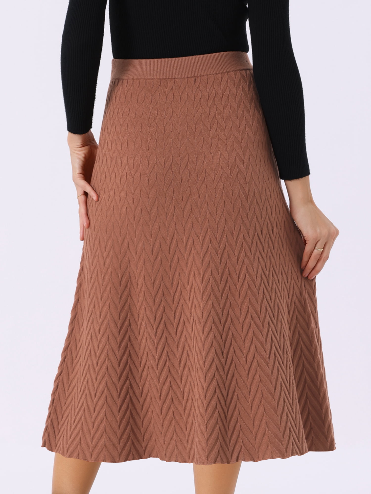 DARING DIVA Women's A-Line Skirts Stretchy Sweater Midi Skirt XL Caramel