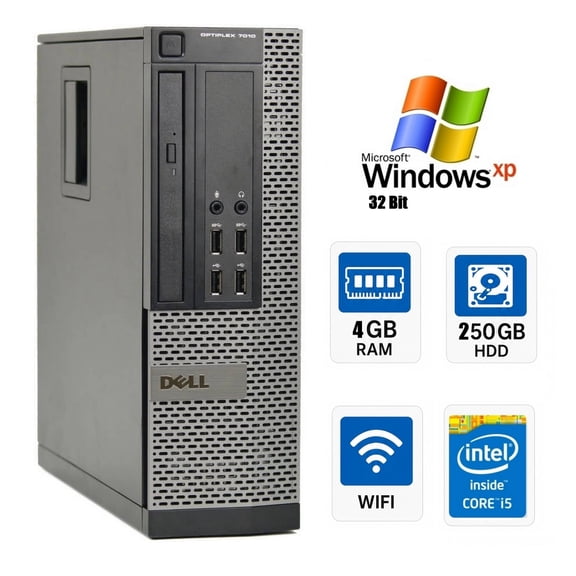 Restored Dell OptiPlex 7010 SSF Desktop Computer, Intel Core i5, 4GB RAM, 250GB HDD, Wi-Fi, Windows XP Pro 32-Bit