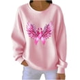 thumbnail image 3 of VKOYWKM Breast Cancer Awareness T-Shirt Women Oversized Long Sleeve Textured Shirts Pink Ribbon Graphic Tee Cancer Survivor Crew Neck Pullover Sweatshirt Fall Tops, 3 of 6