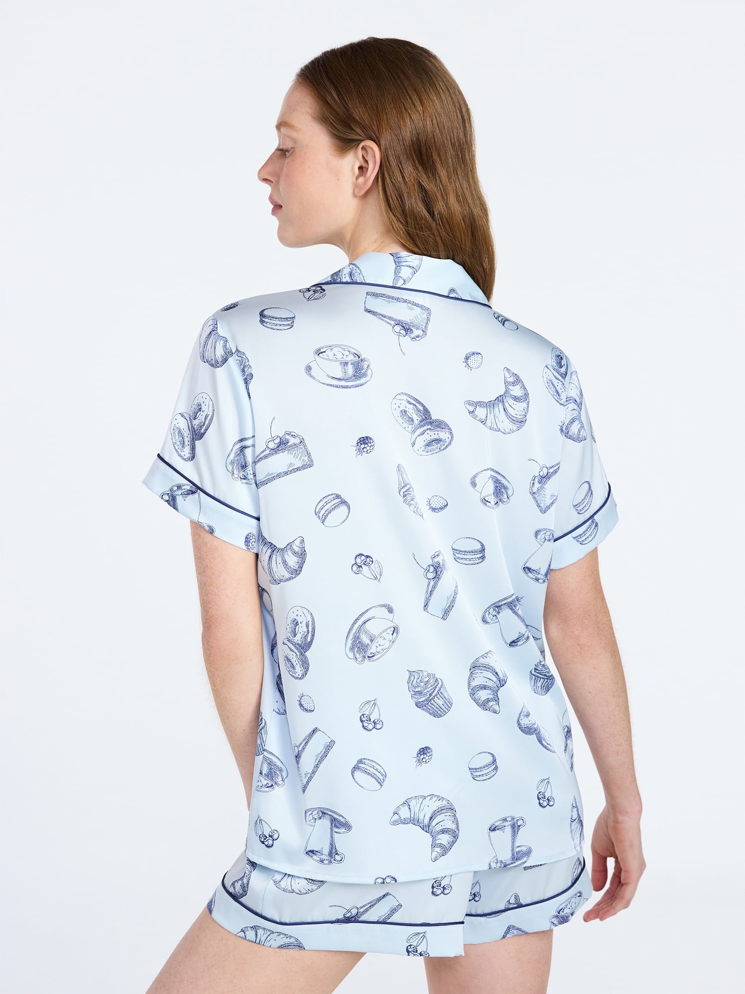 Joyspun Women’s Stretch Satin Short Sleeve Top and Shorts Pajama Set, Sizes XS-3X