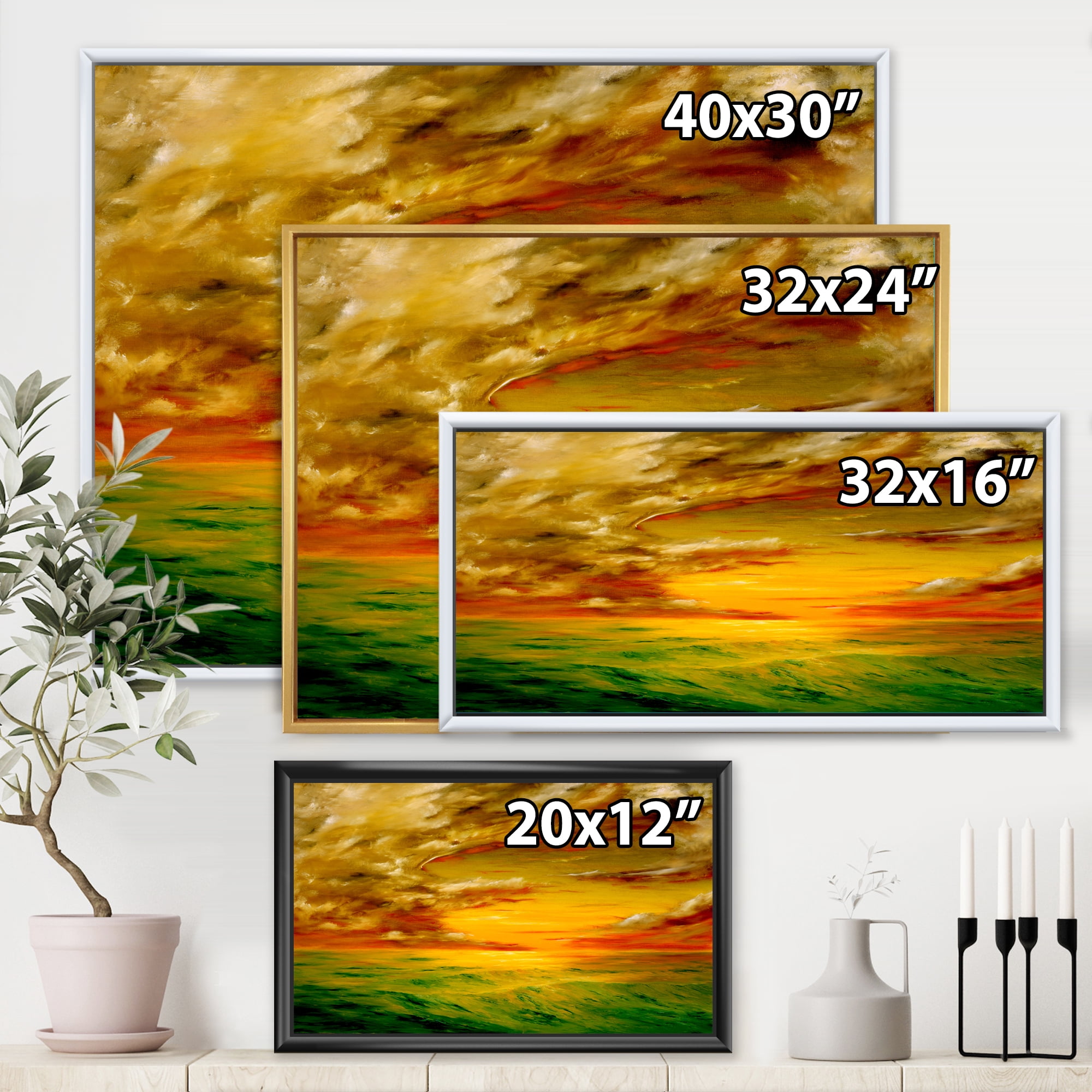 Designart 'Colorful and Bright Sunset At Santa Rosa California' Farmhouse Framed Canvas Wall Art Print