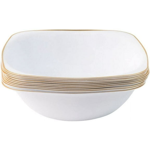(10 PACK) EcoQuality 16 oz White Plastic Square Bowls with Gold Rim - Disposable Plastic Soup Bowls, Heavy Duty Plastic Salad Bowls, Dessert Bowl for Baby Showers, Weddings, Birthday Party
