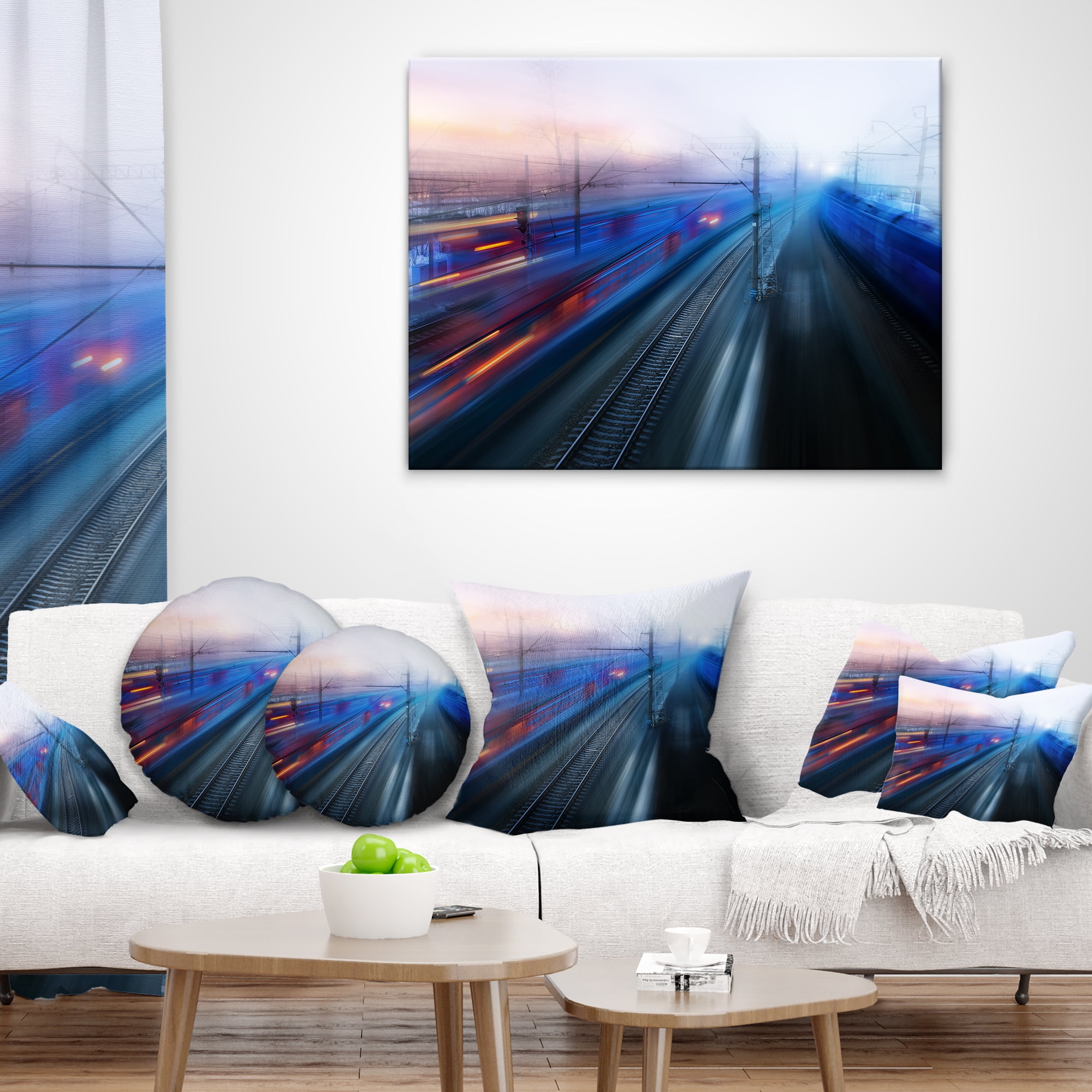 Designart Train Movements at Twilight - Landscape Photography Throw Pillow - 16x16