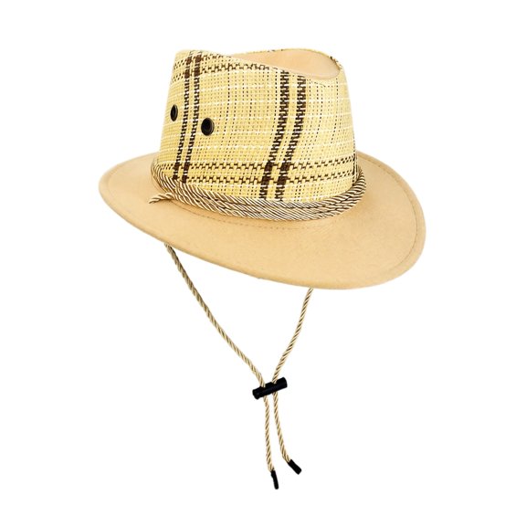 Unisex Adult Straw Cowboy Hat Small Brim Western Rope Decor Adjustable Chin Strap Summer Cap for Outdoor Travel and Vacation and Beach Trips Beige One Size