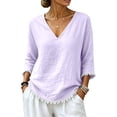 thumbnail image 3 of Cilsoka Women 3/4 Sleeve Shirts Casual Round Neck Tops Basic Tees Cute T-Shirts Loose Fit Fringe Trim Fashion Blouses, 3 of 6