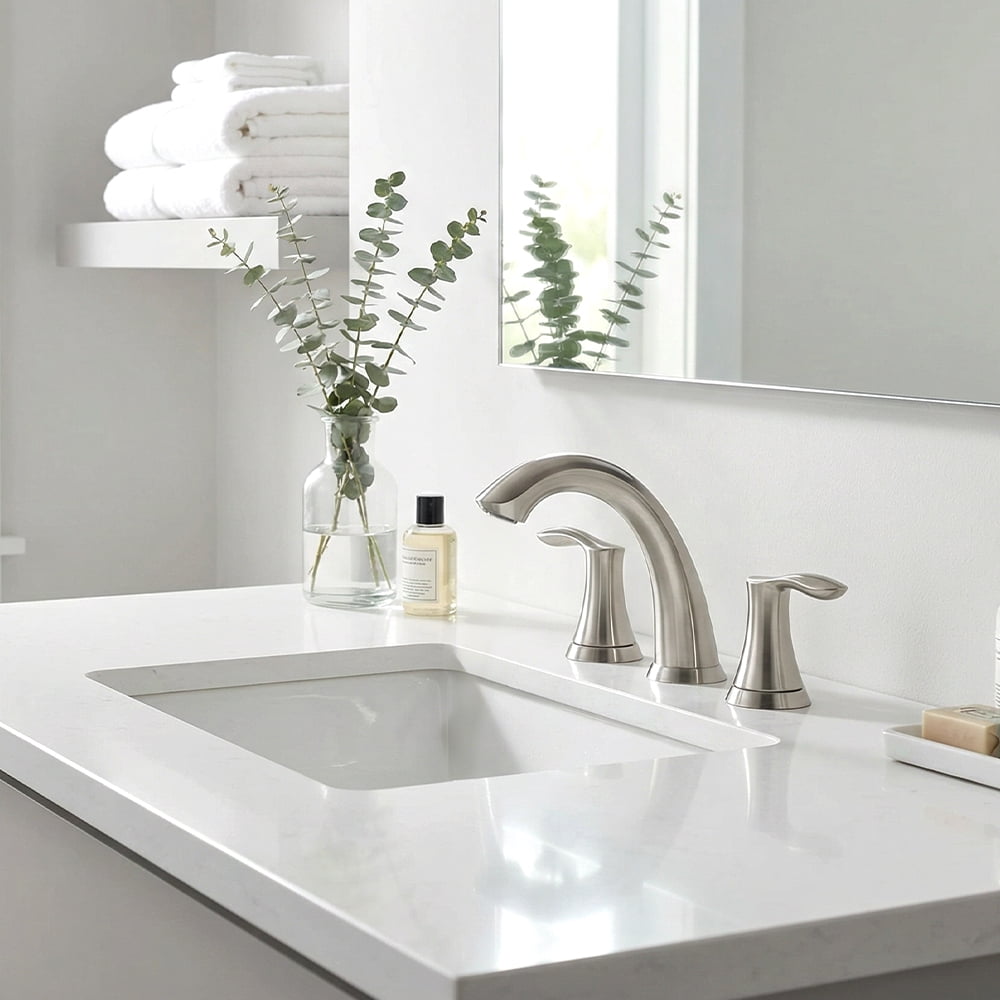 APPASO 2-Handle Widespread Bathroom Faucet, Brushed Nickel 304 Stainless Steel 3-Hole Vanity Sink Faucet with Pop-Up Drain and Water-Saving Aerator