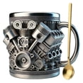 thumbnail image 1 of Taza de acero inoxidable con motor V8, nueva taza de café con motor de automóvil, con cuchara y forro de acero inoxidable, personalizada para amantes de los autos, mecánicos y aficionados a los engra, 1 of 1