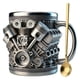 thumbnail image 1 of Taza de acero inoxidable con motor V8, nueva taza de café con motor de automóvil, con cuchara y forro de acero inoxidable, personalizada para amantes de los autos, mecánicos y aficionados a los engra, 1 of 1
