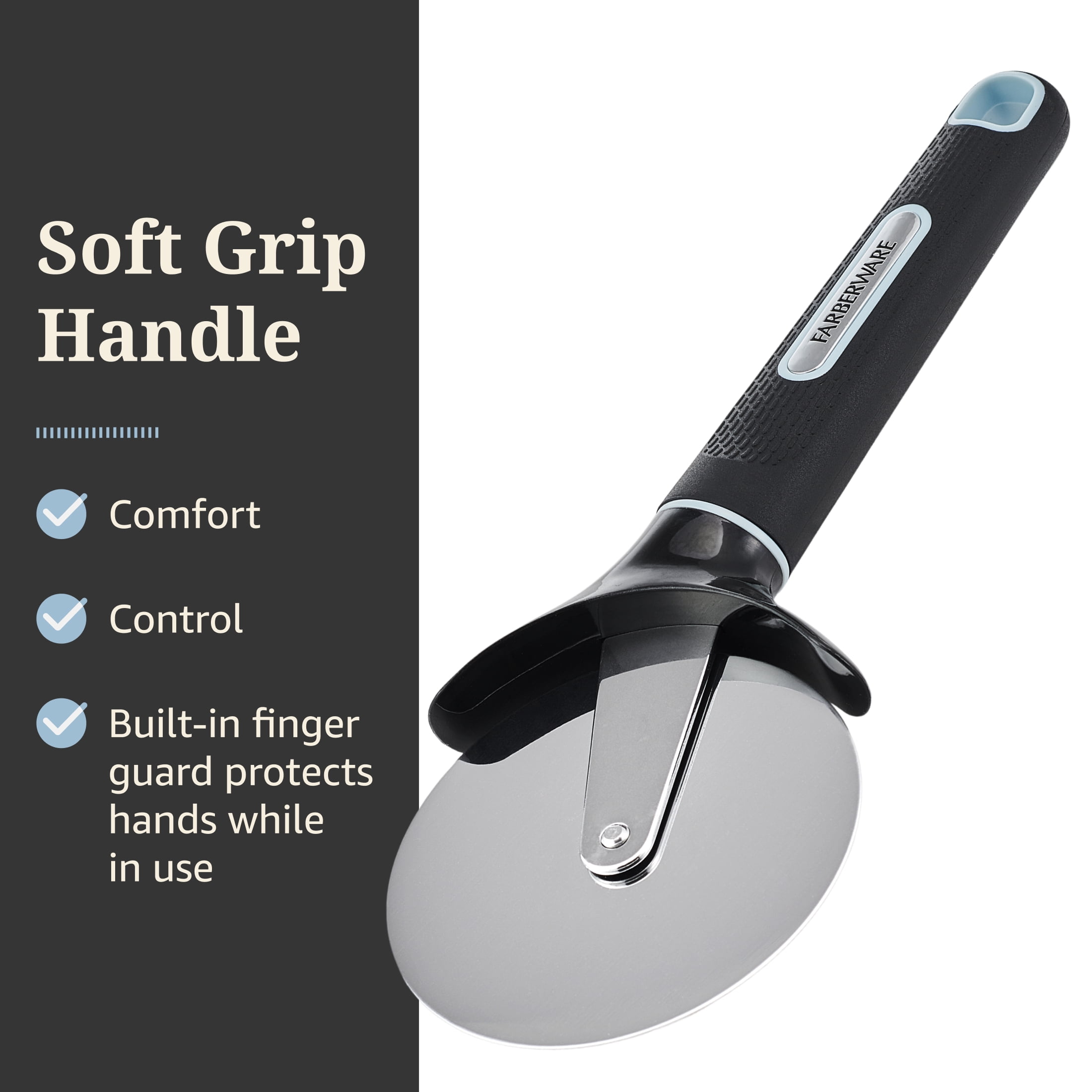 Farberware Soft Grips Stainless Steel Pizza Cutter Black with Slate Blue Accents