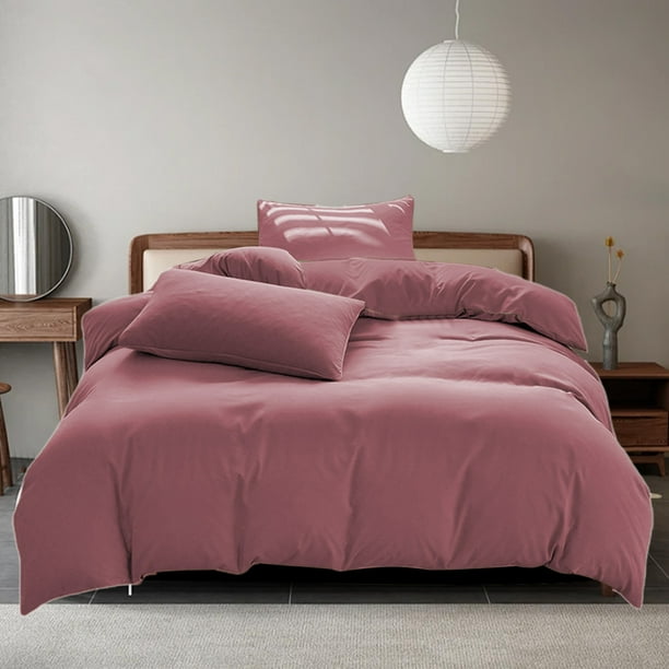 Juegos de colcha y cubrecama para todas las estaciones: juego de cama de 4 piezas, sábanas lavables de color liso, funda nórdica y fundas de almohada, sábanas de algodón lavado.
