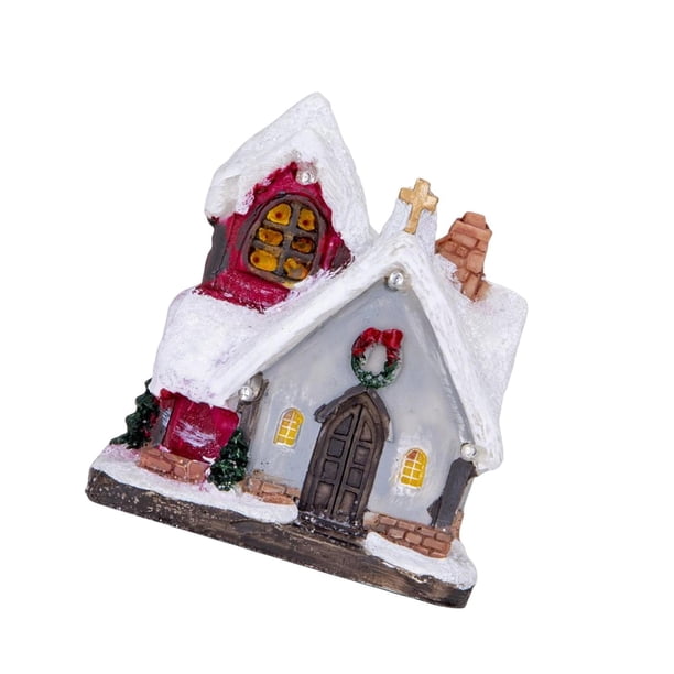 Injueey Decoración de escritorio del conjunto del pueblo LED de la casa de la nieve de la resina Kits de decoración para fiestas luces de colores tipo B
