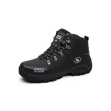 

Avamo Mens Hiking Boots Non-Slip Sneakers Lace Up Trekking Shoe Sport Work Boot Walking Lightweight Mid Top Black with Plush Lined 5.5