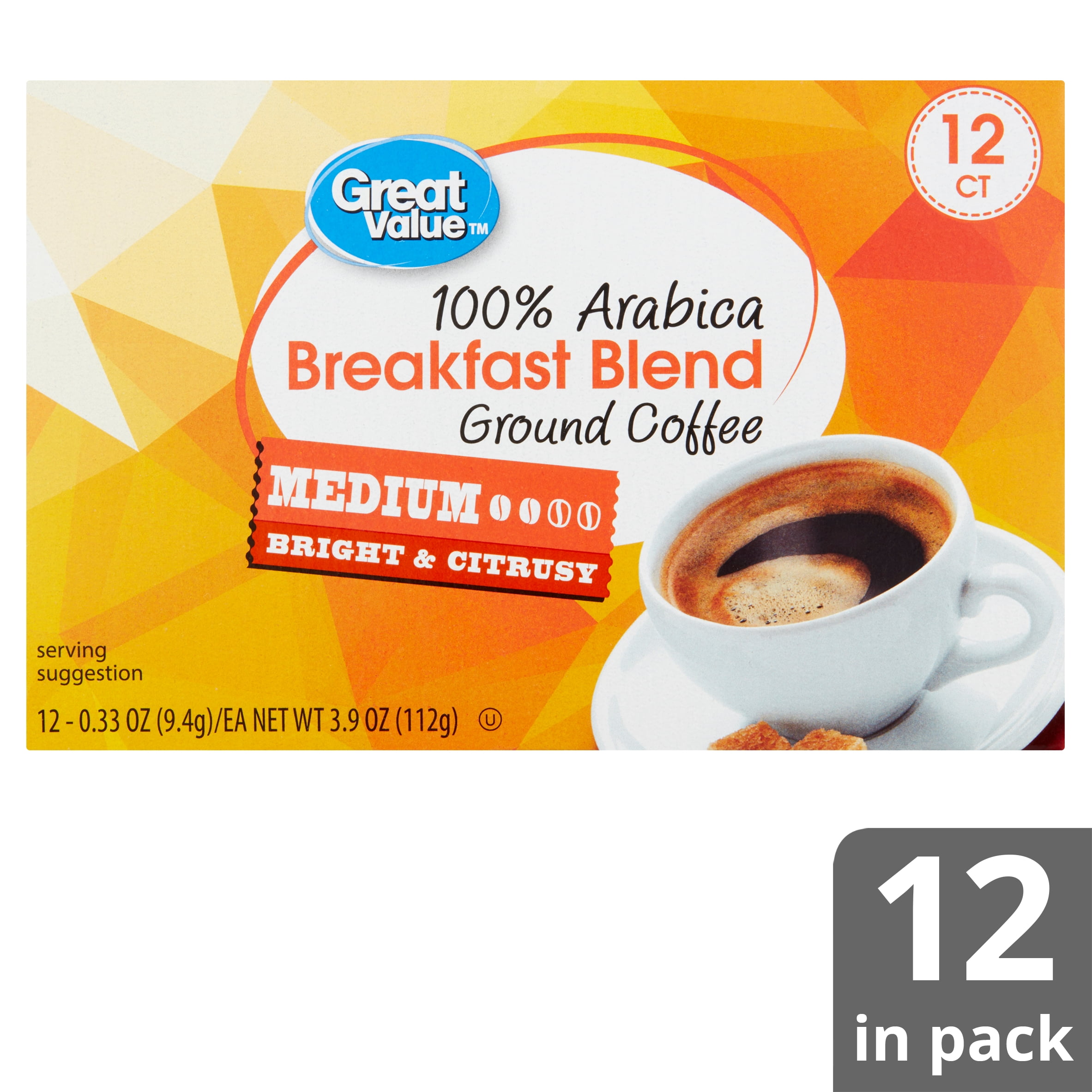 Great Value 100 Arabica Breakfast Blend Medium Ground Coffee, 0.33 oz