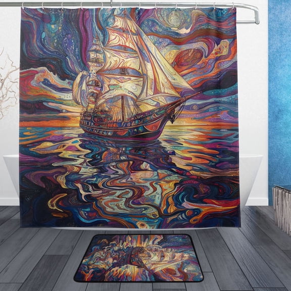 BZSMCE Shower Curtain and Bath Accessory Set,Abstract Ship Pattern