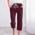 thumbnail image 1 of WILLBEST Pantalones Casuales para Mujer, Primavera Verano, Color Sólido, con Cordones, Bolsillos, Holgados, Pierna Ancha, Capri para Una Comodidad Elegante. Grande, 1 of 3