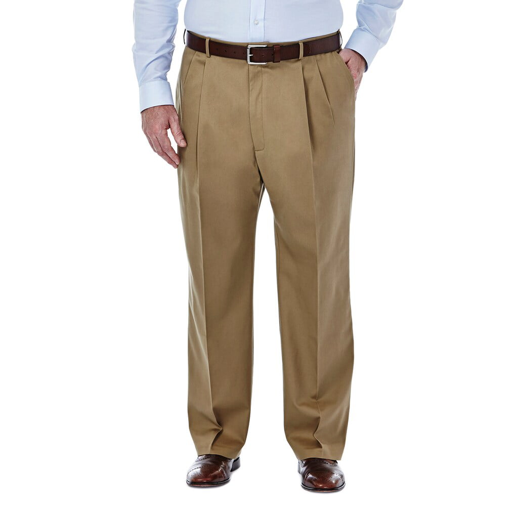 Haggar - Big & Tall Haggar Premium Stretch No-Iron Khaki Pleated Pants ...