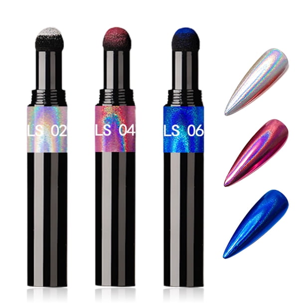 Polvo para uñas, adecuado para uñas, bolígrafo de gas de cromo metálico, polvo holográfico con efecto espejo en 6 colores