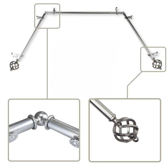 Contemporary Home Living Bay Window Metal Curtain Rod - 151" - Silver