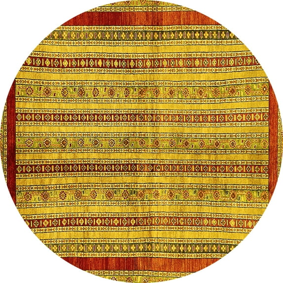 Ahgly Company Indoor Round Abstract Yellow Modern Area Rugs, 7' Round