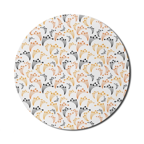 Floral Mouse Pad for Computers, Botanical Pattern Branches Scenic Meadow Ecology Forest Blossom Foliage, Round Non-Slip Thick Rubber Modern Gaming Mousepad, 8" Round, Orange Black White, by Ambesonne