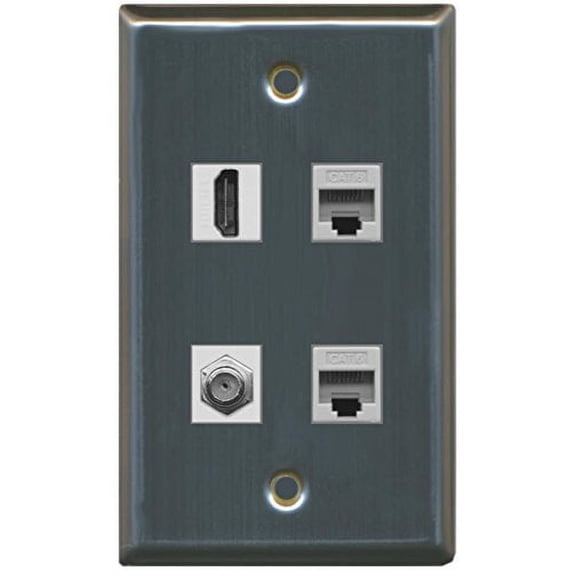 RiteAV - 1 Port HDMI 1 Port Coax Cable TV- F-Type 2 Port Cat6 Ethernet Wall Plate - Stainless Steel
