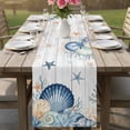 thumbnail image 4 of Navy Blue Shell Coastal Table Runner 90 Inches, Starfish Coral Wooden Ocean Sea Bed Runner Dresser Scarves Tabletop for Indoor Outdoor Parties/Ceremony/Banquet, 13" x 90", 4 of 9