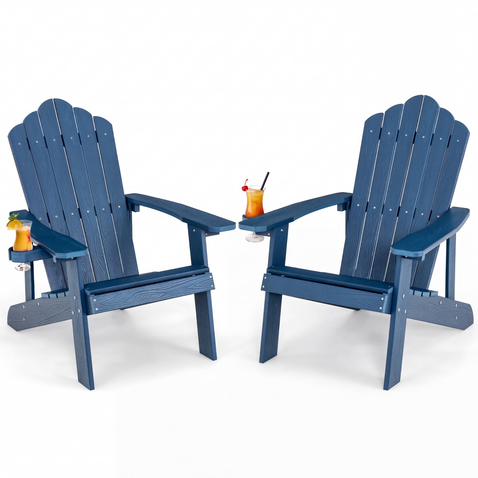 Furnibear Weather Resistant HIPS Outdoor Adirondack Chair with Hidden Cup Holder and High Backrest for Garden Patio and Poolside, Navy