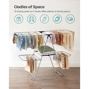 Clothes Drying Rack Foldable with Height-Adjustable Wings 33 Drying Rails Sock Clips Silver and Blue