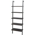 thumbnail image 3 of O'force 5-Shelves Wood Ladder Bookcase with Metal Frame Industrial Modern Ladder Shelf Dark Walnut, 3 of 5